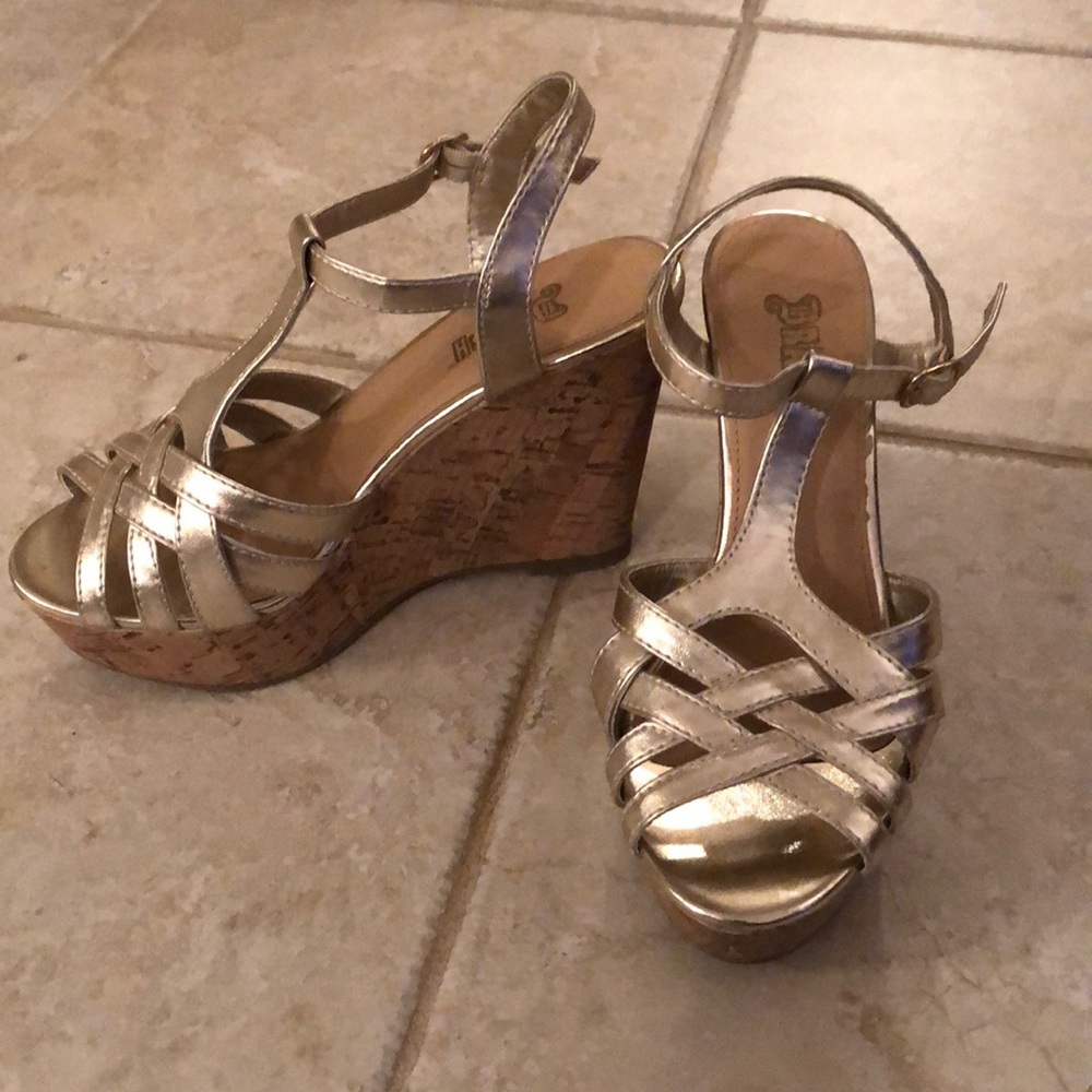 Gold Strappy Wedge Sandals